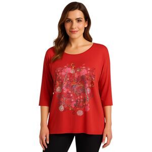 Tu by Sainsbury’s Plus Size UK18 US14 Red Asian-Inspired Ornate Print Tunic Top